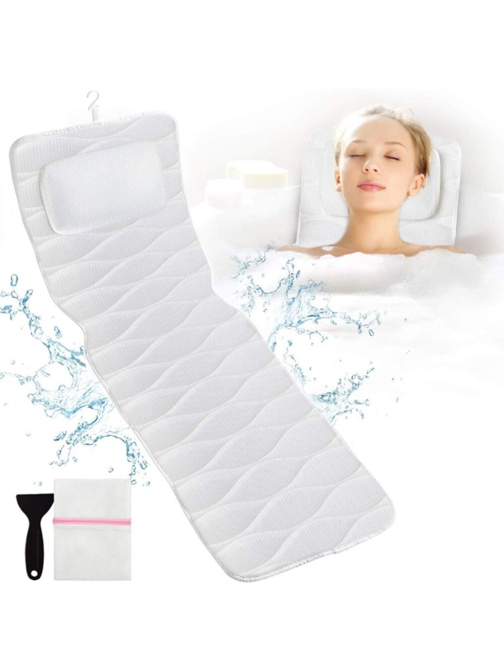 Luxury Full Body Bath Pillow with 21 Suction Cups & Mesh Wash Bag - Spa Comfort